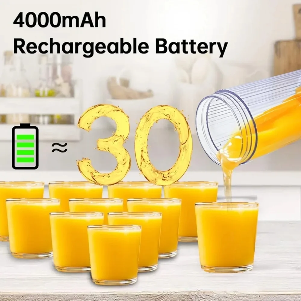 Portable Blender Personal Juicer USB Rechargeable 4000mAh Large Battery 6 Blades
